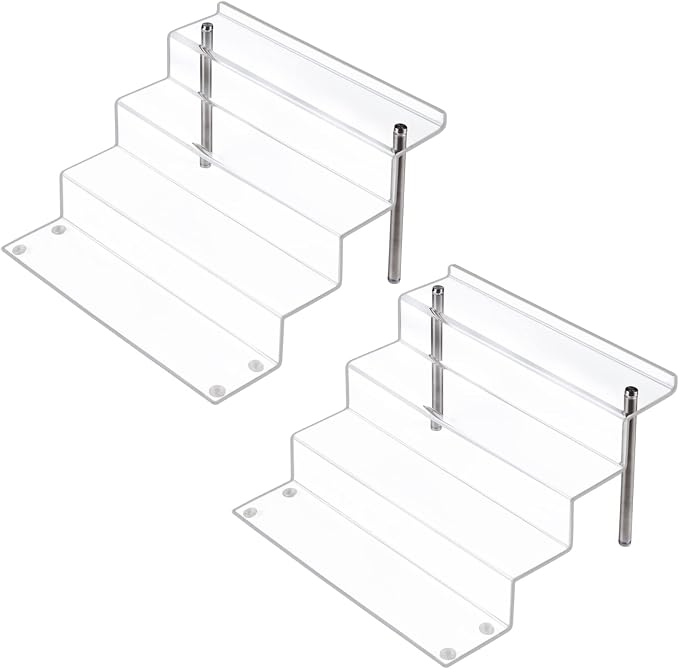 Acrylic Display Risers Shelf for Pops Figures, Clear 4-Step Display Stand for Display Or Collection( 12 X 9 in) (large-2 pack)