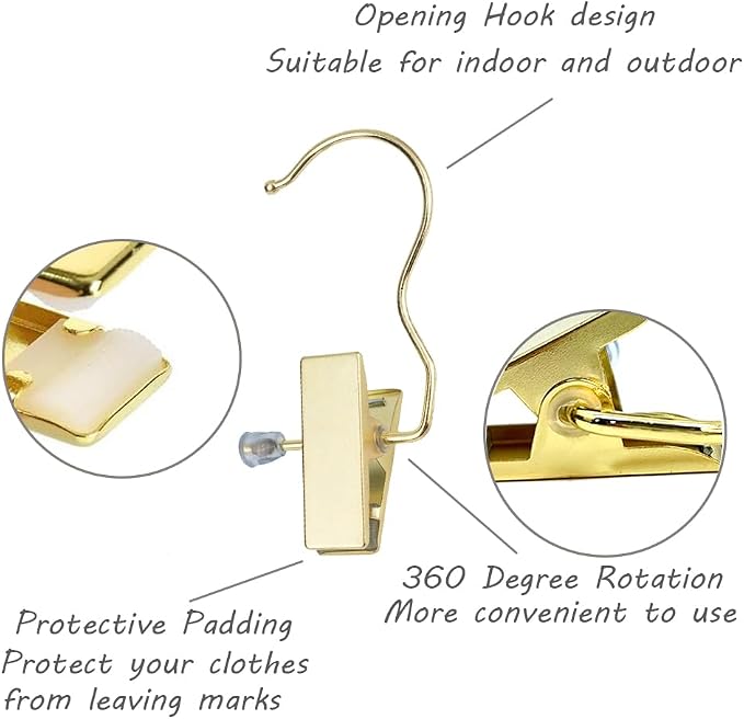 Boot Hangers 4.5" Metal Outfit Hanger Gold Hanging Clips for Gloves Shoes Laundry Hooks Hair Extension Wigs Clips Portable Home Travel Hangers for Hat, Towels, Bras, Socks 12Pack