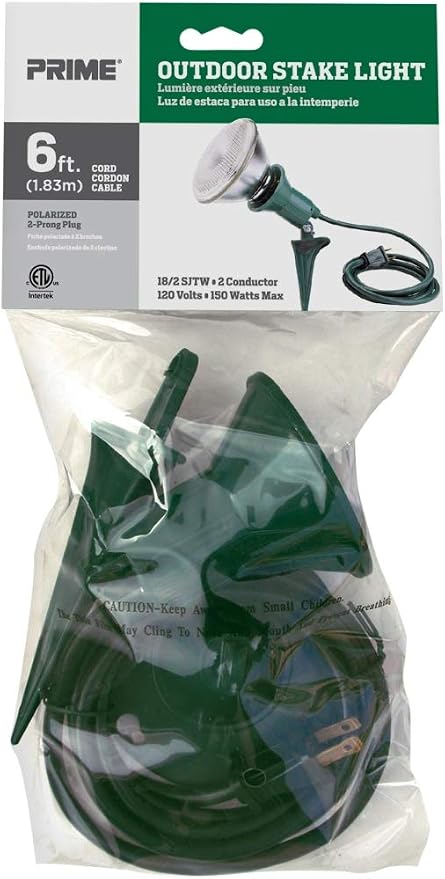 Prime FLH10506 150-Watt Green Floodlight Holder with 6-Feet 18/2 SJTW Power Cord