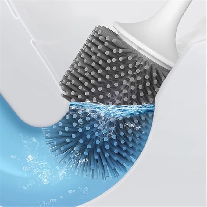 Toilet Brush for Bathroom Silicone Brush Holder Cleaning Tool Home Cleaning Brush for Toilet Bathroom Accessories Set Bathroom Toilet Brush Holder (Gray) (Black)