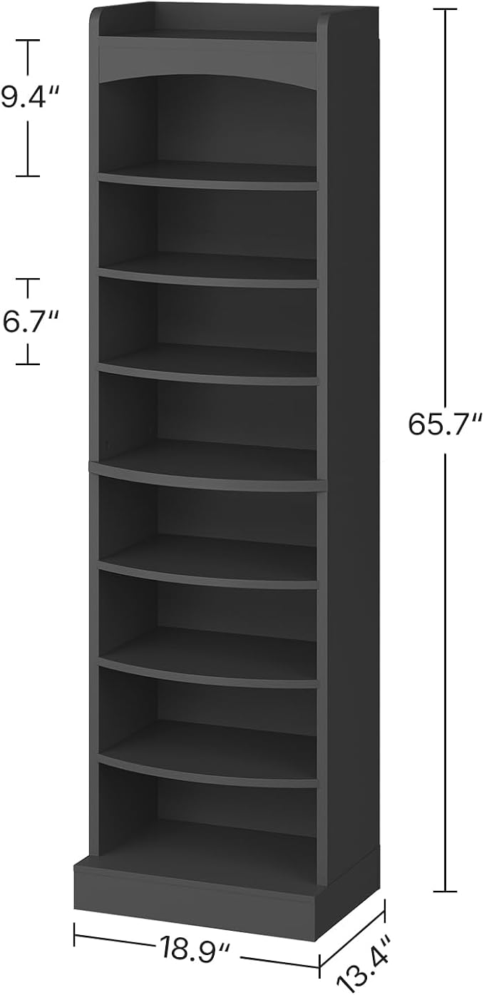 YATINEY 9-Tier Tall Shoe Rack, Wooden Shoe Storage Organizer, Narrow Shoe Cabinet with Removable Shelves for Small Spaces, Holds 18 Pairs of Shoes, for Entrance, Hallway, Black SS22BK