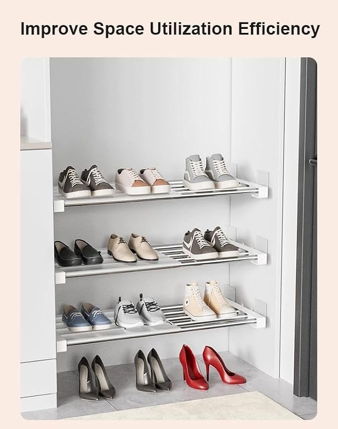 Closet Tension Shelf DIY Divider Metal Expandable Rod Adjustable Closet Shelves Organizer Scalable Layered Separators for Cabinet Storage Locker Clothes (14.2'' Wide,9.8''-15.7'' Long)
