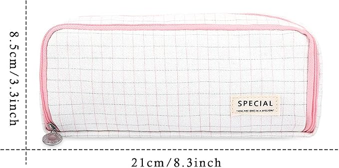 iSuperb Large Pencil Case Big Capacity Pencil Pouch 3 Compartments Pen Bag Canvas Marker Pen Bag for Teen Boys Girls School Students (Plaid Pink)
