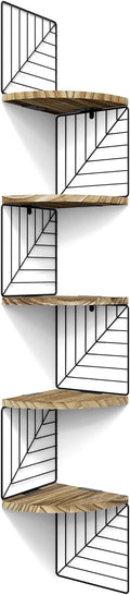 Love-KANKEI Corner Wall Shelf 5 Tier,Solid Wood,51" Tall,Carbonized Black | Easy to Install,Leaf-Shaped Floating Wall Shelves,Capacity 44 Lbs,For Bedroom Living Room Bathroom Kitchen Office,Display