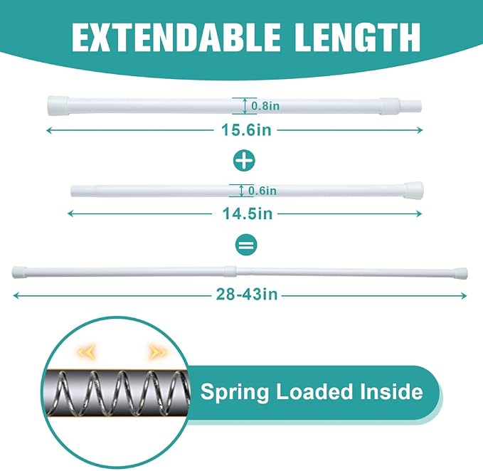 White Tension Curtain Rod for Windows 26-39 Inch,Adjustable Expandable Pressure Spring Curtain Rod No Drilling, 5/8" Curtain Rod for Closet Door Bedroom Doorway