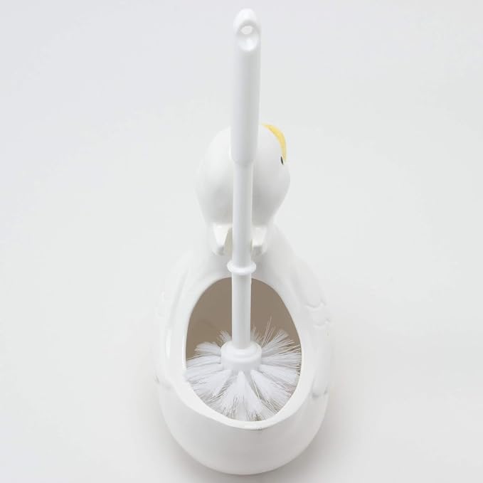 Sunart SAN812 Cute Miscellaneous Goods Lovely Pottery Duck Toilet Brush Stand with Toilet Brush Width 4.9 inches (12.5 cm), White
