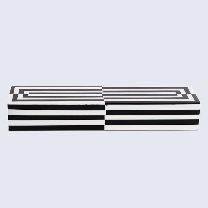 Handicrafts Home Decorative Remote Holder Box 10x2.5 – Slim Organizer Box with Lid for TV Remotes, Coffee Table Décor, Modern Shelf Box, Boho Home Décor Accent, Black and White Decorative Storage Box