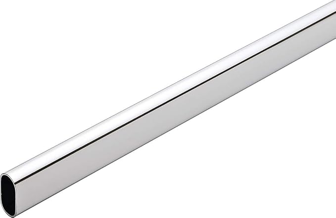 Closet Rod Kit - Oval Rod, 92 inch (2337mm) long with 6 end caps and center support. (Chrome)