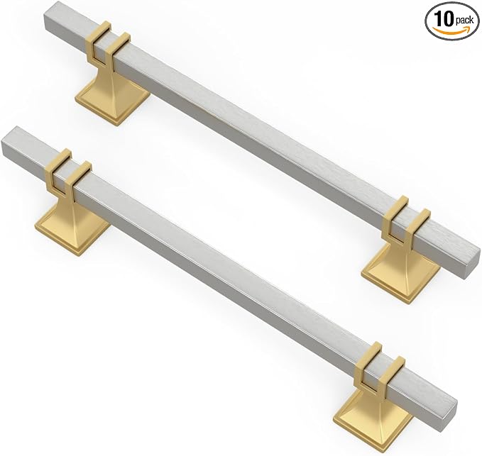 10 Pack 6-1/4 Inch Cabinet Pulls Brushed Nickel and Gold Cabinet Pulls, Silver and Gold Dresser Drawer Pulls Kitchen Cabinet Hardware