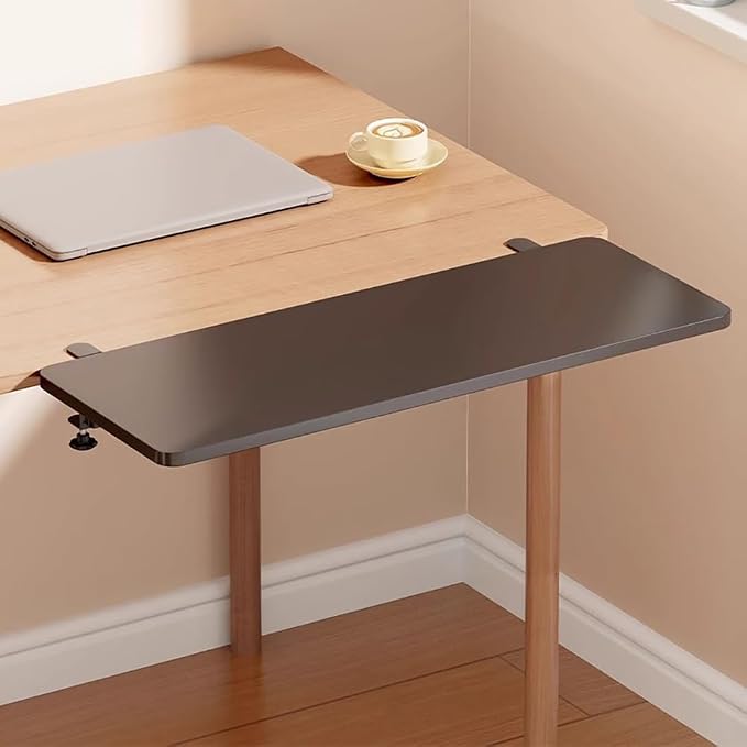 Desk Extender Tray, Punch-Free Clamp on 90° Foldable Keyboard Drawer Tray, Table Mount Armrest Shelf, Computer Elbow Arm Support (White, 6.9"*9.8"*0.5"/17.5cm*25cm*1.2cm)