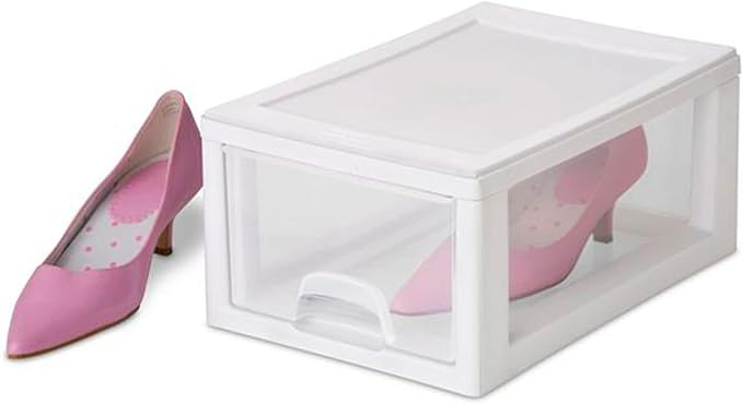 Sterilite 24-Pack 6 Quart Stacking Drawer, Clear Storage Closet Organizer, White Frame - Stackable Modular Plastic Drawers for Clothes, Accessories, Craft Supplies, Shoes or Linens