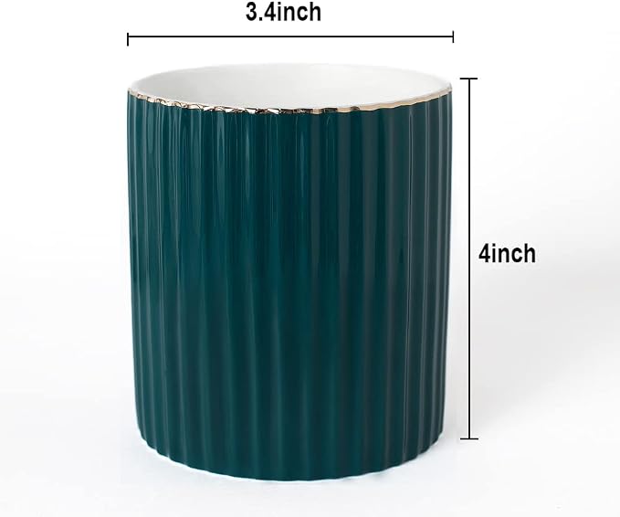 CROWNOS Pen Holder for Desk, Ceramic Pencil Cup Office Desk Organizer, Makeup Brush Holder, Green