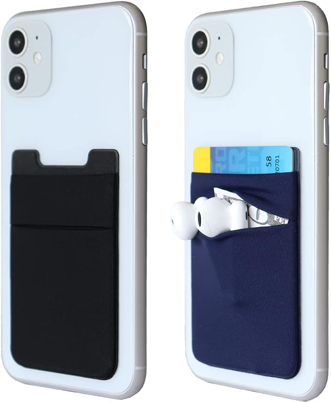 Fulgamo Phone Wallet Stick on,Card Holder for Phone Case,Phone Card Holder | 2Pack,Stretchy,Self Adhesive Sticker,Double Pocket,Sticky,Credit ID Card Pouch,Back of Cell Phone,For iPhone Samsung Galaxy