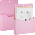 Marbrasse 2 Pack Magnetic File Holder - Paper Holder, Pocket Organizer,Hanging Wall File Organizer Office Supplies Storage, Magazine Mail Organizer Case for Notebooks,Planners,Letter (Pink)
