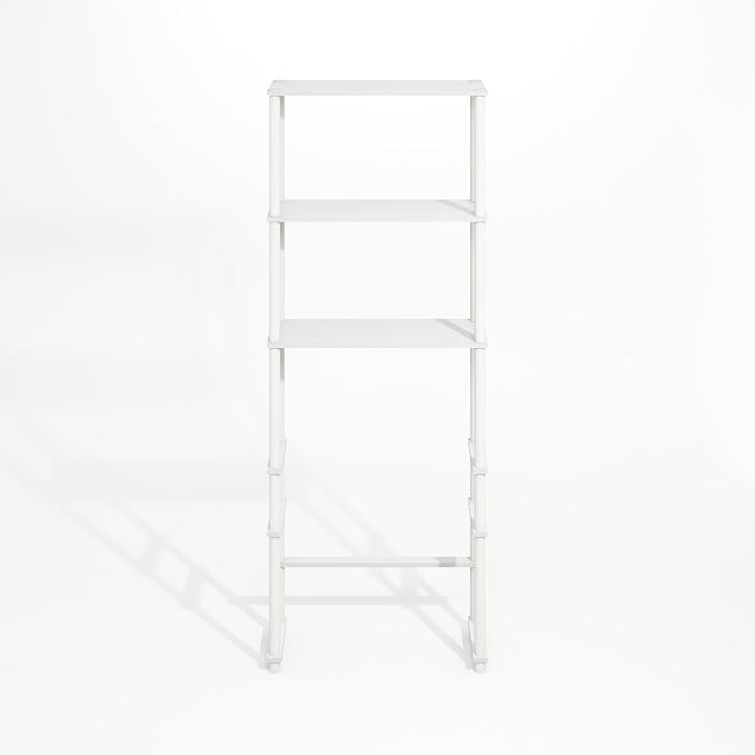 Furinno Turn-N-Tube Over The Toilet Storage, 3-Shelf Over The Toilet Organizer, Freestanding Space Saver Bathroom Shelf, for Bathroom Organizers and Storage, Plain White