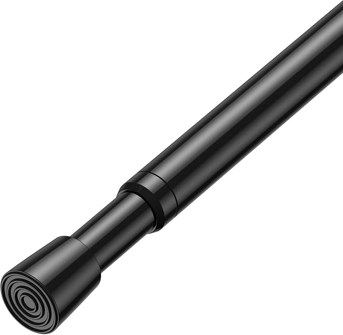 1Pack Tension Curtain Rod 26 to 46 Inch No Drilling Adjustable Spring Loaded Curtain Rods for Window Doorway Closet, Black