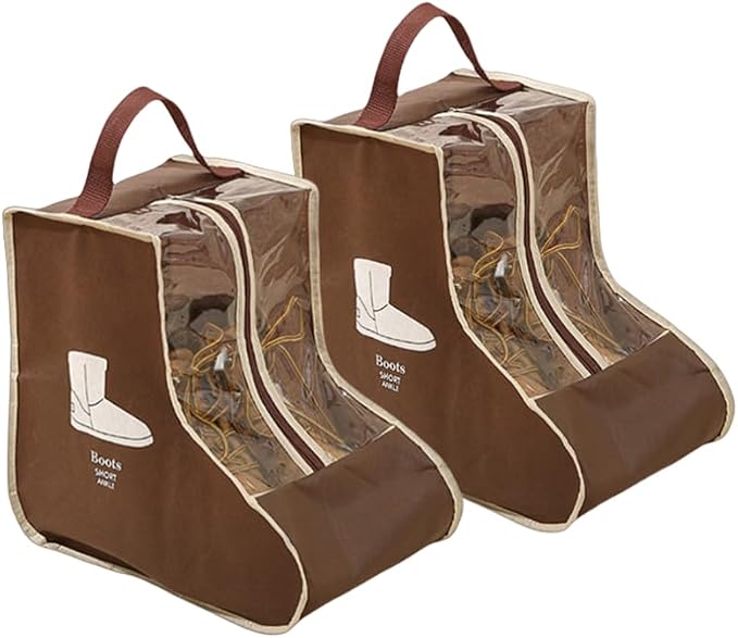 Rikyo 2 Set Brown Shoe Storage,Portable Short Boots Storage&Protector Bag | Protector Bag,Shoe Dust Bags,Shoe Sleeves for Travel,Clear Window Boots Cover,Shoes Packing Organizers for Adult Sneakers