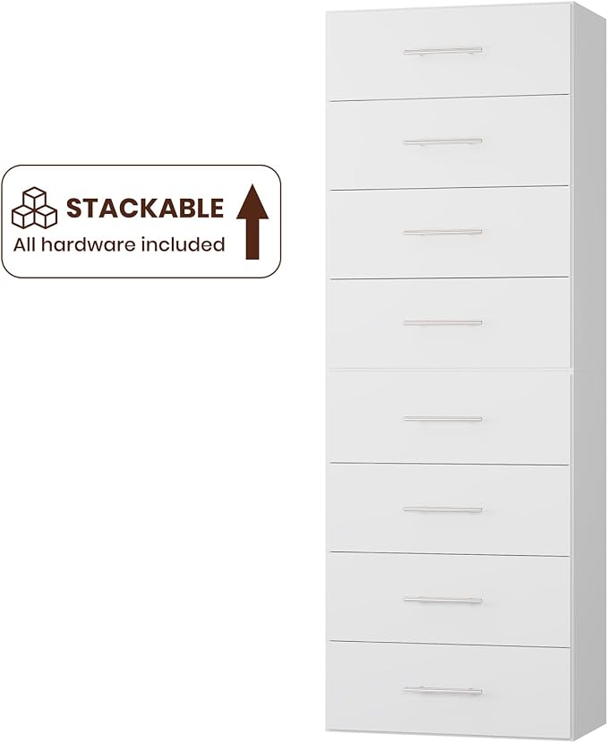 ROOMTEC 31.5" 4 Drawer Short Tower Closet Unit, Modular Closet System with Drawers and Shelf, Wardrobe Organizer for Bedroom or Walk-in Closet, Wall Mounted, Customizable Clothes Storage Unit, White