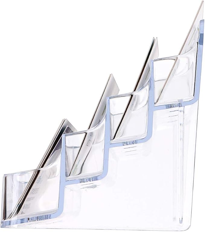 Hipiwe 2Pcs Acrylic Business Card Holder 8-Slot Desktop Card Display Stand | 4-Tier Clear Index Card Filling Display Holder for Reception Office and Countertops, Fits 480Pcs Business Cards