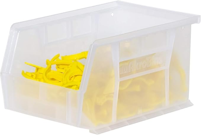Akro-Mils 30237 AkroBins Plastic Storage Bins, Space-Saving Stackable Bins for Garage, Pantry, Craft Organization, 9" x 6" x 5", Stone, 12-Pack