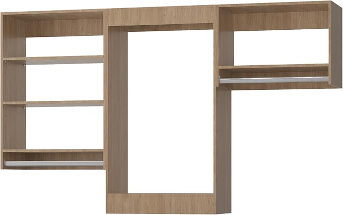 ROOMTEC Modular Closet System, 90" Closet Organizer with Hanging Rods, Wall-Mounted Wooden Tower for Walk-In Closets, Wardrobe Storage Kit, Wood