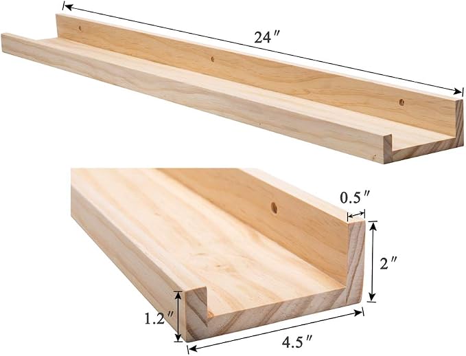 AZSKY Floating Shelves Wall Mounted Set of 2 Natural Wood Picture Shelves Wall Shelves for Bedroom Bathroom Living Room Kitchen Laundry Room Storage & Decoration 24 Inch