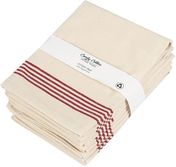 Stripe Kitchen Towels Decor 18x28 in Cotton Dish Towels Boho Embroidery Festive Gift Set of 6 Pantry Kitchen Vintage Farmhouse Reusable Kitchen Dish Towels|Red