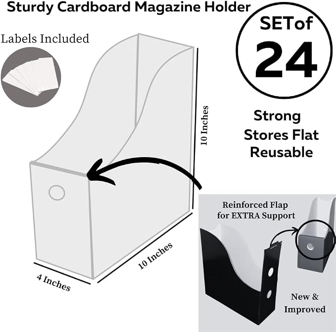 Evelots Magazine File Holder - Set of 24 Floral - Office Desk Organizer - Sturdy Cardboard - New Upgraded Double Front Panel for More Stability - Full 4 Inch Wide - Easy Assemble