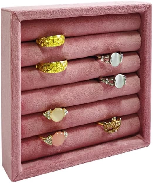 SCIKHETF Velvet 5 Slots Ring Earrings Trays Small Showcase Display Travel Ring Holder & Organizer (Pink)