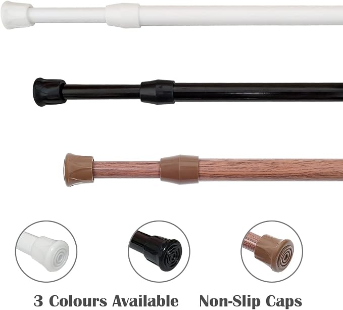 KXLife 6 Pack Spring Tension Curtain Rod for Window 16 to 28 Inch, Black | Expandable Adjustable Small Curtain Tension Rods, No Drilling, for Kitchen, RV, Cupboard, Refrigerator