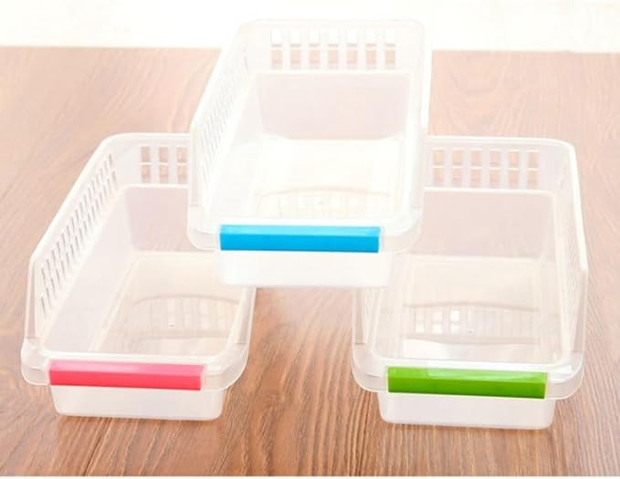 Plastic Storage Box for Refrigerator and Kitchen Organizer Bin with Ventilation, Sturdy Long-term Use, for Sauce Bottles and Drinks Storage in Fridge Drawer Random Color