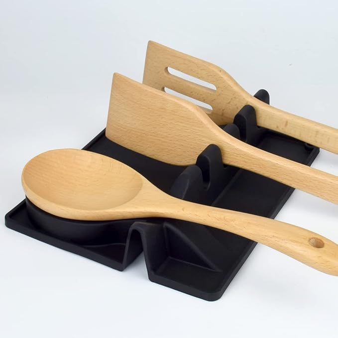 Silicone Utensil Rest with Drip Pad for Stove Top, Large Spoon Holder, Kitchen Utensil Rest (Gray)