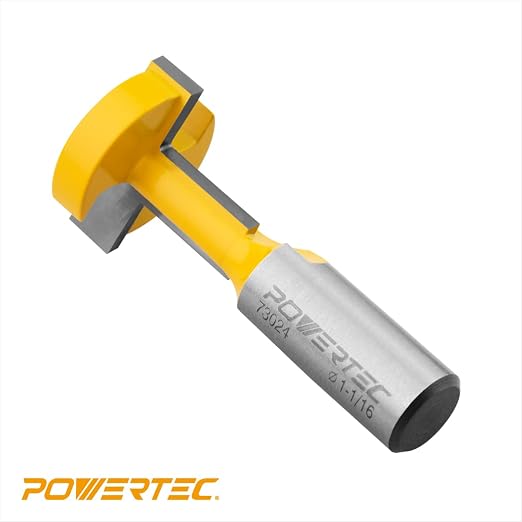 POWERTEC T Track Router Bit, Tungsten Carbide Tipped Router Bit, 1/2" Shank, 1-1/16" Dia., Slatwall, T Slot for Picture Frames, Plaque and Woodworking Projects (73024)