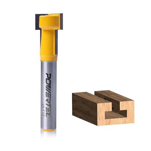 POWERTEC T Track Router Bit, Tungsten Carbide Tipped Router Bit, 1/4" Shank, 1/2" Dia., Slatwall for Picture Frames, T Track Accessories, Compatible with 1/4" T Bolts (73068)