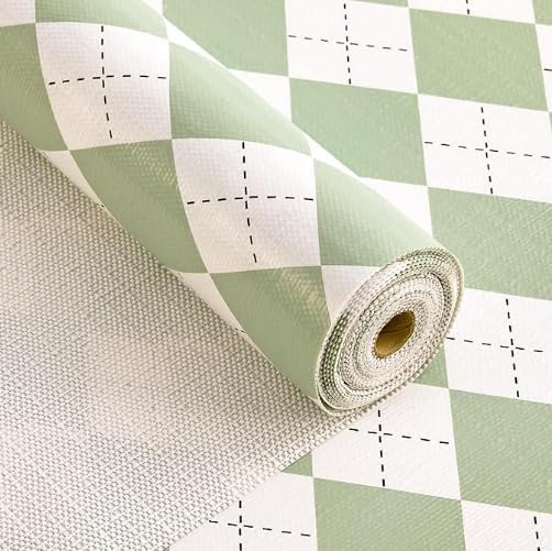 Coavas Shelf and Drawer Liner, Non Slip Extra Grip Non Adhesive Waterproof Thickened Cabinet Mat, Easy Cut for Kitchen Pantry Bathroom Dresser Cupboard (Green Rhombic, 24IN x 20FT)