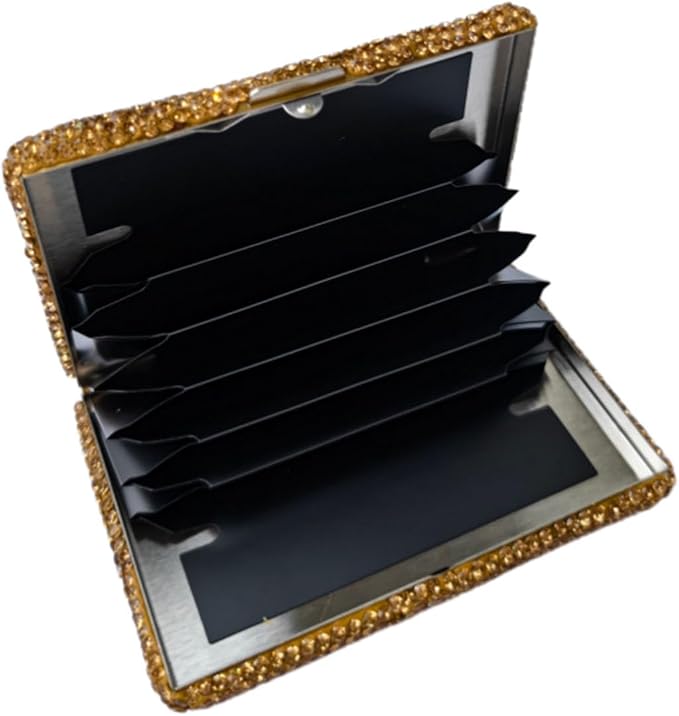 1Pc Card Wallet Card Case Bling Bling Business Card Holder,Gold | Fashion,Crystal and Aluminum,Unisex-Adults,Compact Purse,Rhinestone