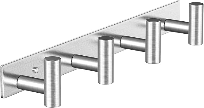 Wall Mounted Coat Rack-4 Hooks, Heavy Duty Stainless Steel Wall Hooks for Towel Coat Bag, Hat Rack Coat Hanger Coat Hooks Towel Racks for Bathroom Entryway Kitchen Hotel (Silvery, 1 Pack)