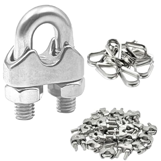 24 Pcs M3 Cable Clamps,Wire Rope Clamp,12 Pcs 1/8" Thimble | Stainless Steel Smooth Rods for Industry, Metal Working Hobbies and DIY Craft