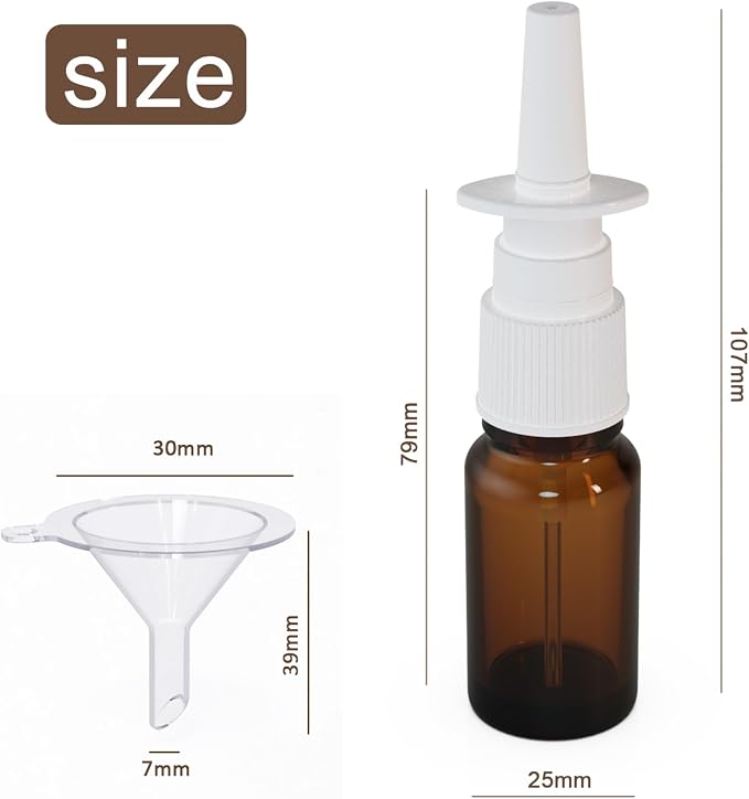 6 Pack 10ml Glass Nasal Spray Bottles Mist Sprayer, Travel Sized Empty Refillable Sprayers Nasal Cleanser, With Funnels (10ml (6pcs))