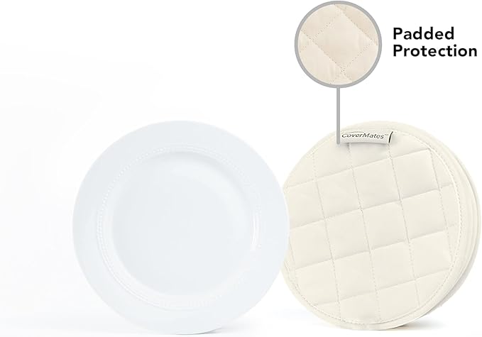 Covermates Keepsakes Quilted Dish Dividers – Set of Padded Plate Protectors for China & Dinnerware Storage, Scratch Protection, Machine Washable, Cream
