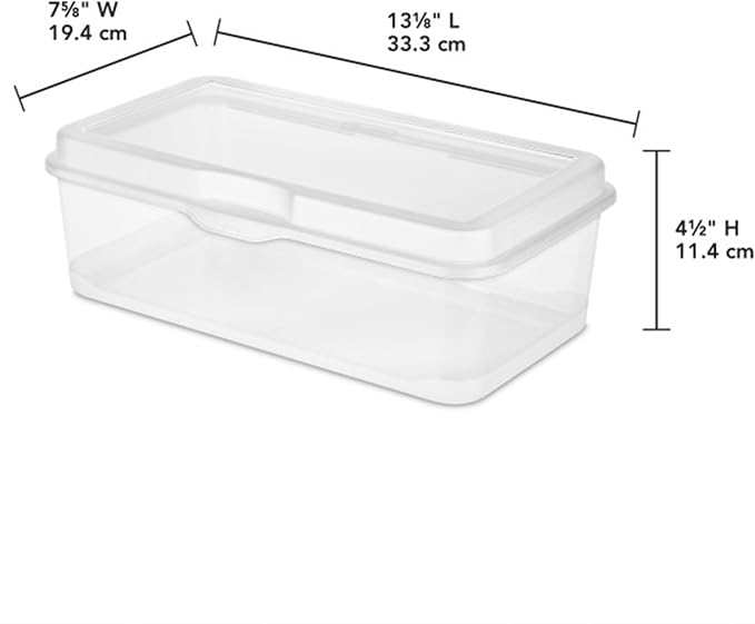 Sterilite 12-Pack FlipTop Stackable Rectangular Storage Bin with Hinging Lid, Clear | Bin with Hinged Lid, Stackable Multipurpose Organizer for Art & Craft Supplies, Accessories, Photos & CDs, Home or Office Use