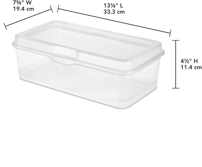 Sterilite Rectangular Large FlipTop, Clear Plastic Storage Box, 24-Pack | Bin with Hinged Lid, Stackable Multipurpose Organizer for Art & Craft Supplies, Accessories, Photos & CDs, Home or Office Use