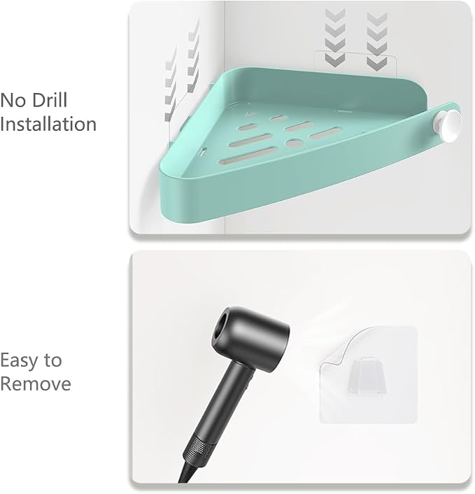 Sotfamily Plastic Shower Caddy Corner (for 90° Only), 2 Pack,Turquoise | Adhesive Corner Shower Shelves for Bathroom Organizers and Storage, Bathroom Decor, No Drill, Rust Free