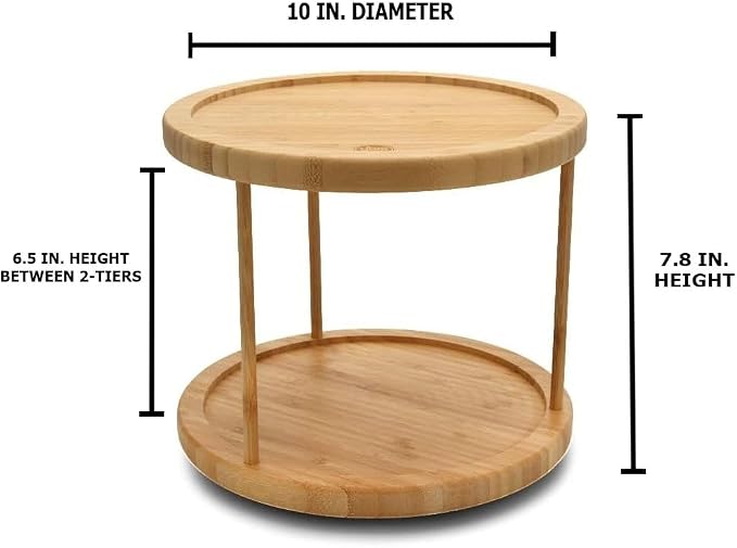 YBM Home Bamboo Wooden Non-Skid Spinner for Kitchen, Pantry, Fridge, Cupboards, or Counter Organizing, Fully Rotating Organizer