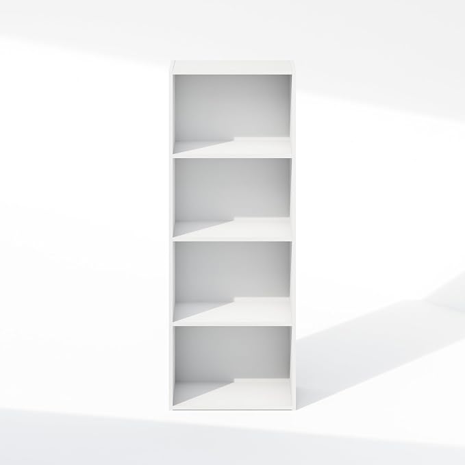 Furinno Reed Closet Organizers and Storage, 4-Tier Closet Organizer, Open Shelf Closet Storage, for Wardrobe, Bedroom, Living Room, White