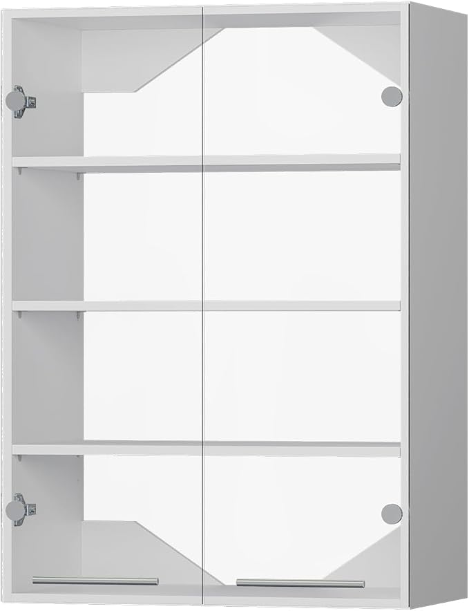 ROOMTEC 25.5" Shlef Tower Wardrobe Closet with Clear Glass Doors, Wall Mounted Modular Closet System, Clothes Storage Unit for Bedroom or Walk-in Closet, White
