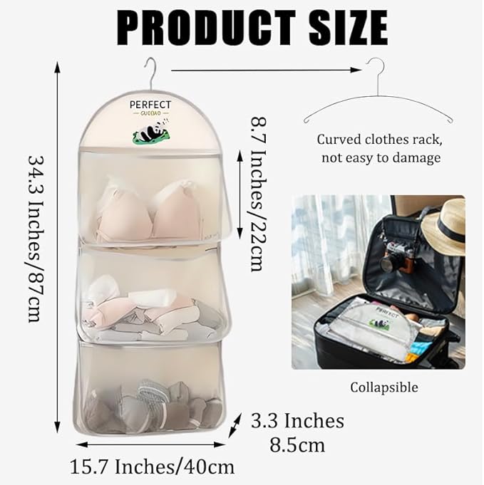 MIUPOO Multi Purpose Multi Layer Mesh Storage Hanging Bag,Hanging Storage with Metal Hanger Mesh Pockets for Bra Underwear Socks,Pockets Hang Store Bag for Door Wall Closet,2 Pieces.