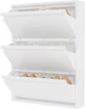 Garvee Slim Metal Shoe Cabinet with 3 Flip Drawers, Narrow Shoe Storage for Entryway, Wall Mounted or Floor Standing, Detachable Bottom Corners for Flexible Placement, Anti-Tip Safety Wall Mount