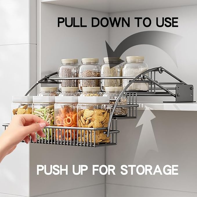 3-Tier Pull Down Spice Rack Organizer for Inside Cabinet Pantry Expandable Display Riser Shelf Kitchen Seasoning Shelf (31.5cm/12.4in)