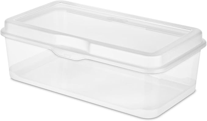 Sterilite 12-Pack FlipTop Stackable Rectangular Storage Bin with Hinging Lid, Clear | Bin with Hinged Lid, Stackable Multipurpose Organizer for Art & Craft Supplies, Accessories, Photos & CDs, Home or Office Use